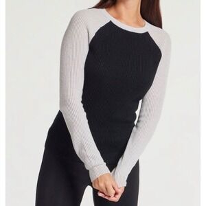 Anatomie Reilly Raglan Sweater 100% Cashmere Black Grey Ribbed Crew Neck L